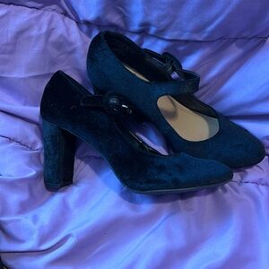 Faux velvet heels